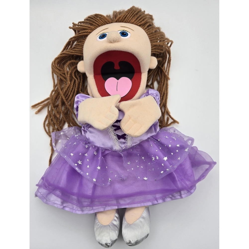 Silly Puppets Princess Ballerina‎ Girl Purple Star Dress Hand Puppet 14" Plush